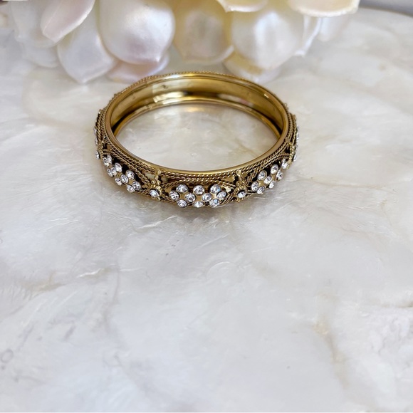 Brass Tone Crystal Beaded Bangle Youth Small 2.5” Diameter - Picture 2 of 8